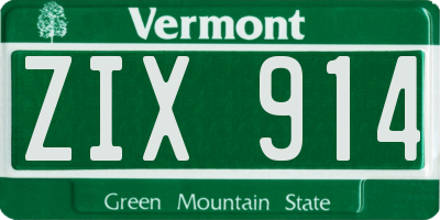 VT license plate ZIX914