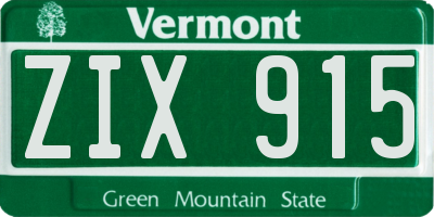 VT license plate ZIX915