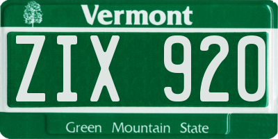 VT license plate ZIX920