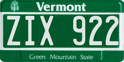 VT license plate ZIX922