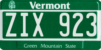 VT license plate ZIX923