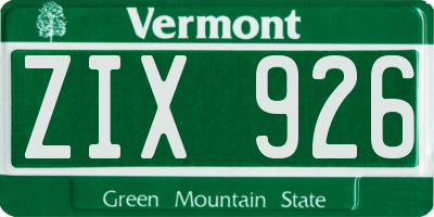VT license plate ZIX926