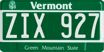 VT license plate ZIX927