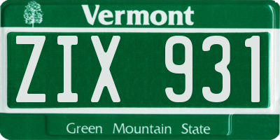 VT license plate ZIX931