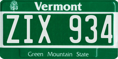 VT license plate ZIX934