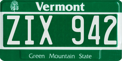 VT license plate ZIX942