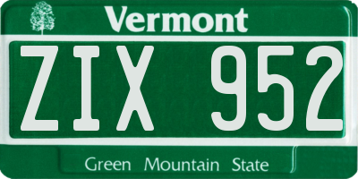 VT license plate ZIX952