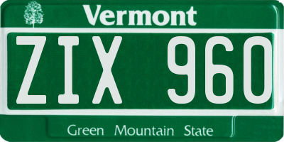 VT license plate ZIX960