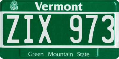 VT license plate ZIX973