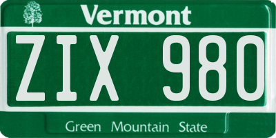 VT license plate ZIX980