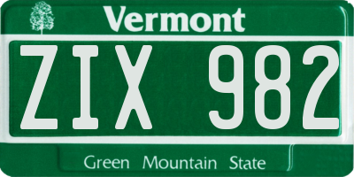 VT license plate ZIX982