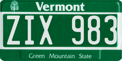 VT license plate ZIX983