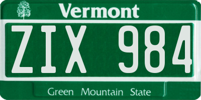 VT license plate ZIX984