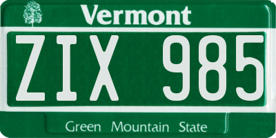 VT license plate ZIX985