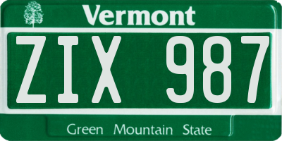 VT license plate ZIX987