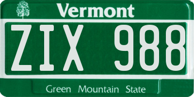 VT license plate ZIX988