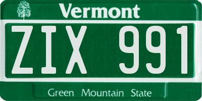 VT license plate ZIX991