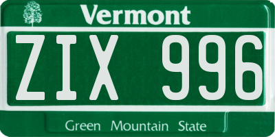 VT license plate ZIX996