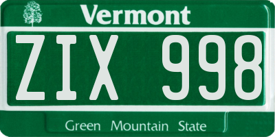 VT license plate ZIX998