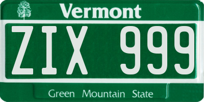 VT license plate ZIX999