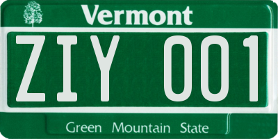 VT license plate ZIY001