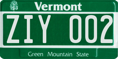 VT license plate ZIY002