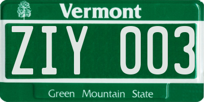 VT license plate ZIY003