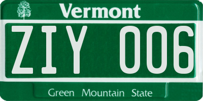 VT license plate ZIY006