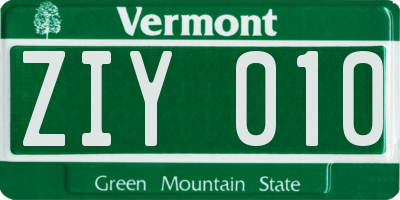 VT license plate ZIY010