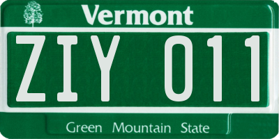 VT license plate ZIY011