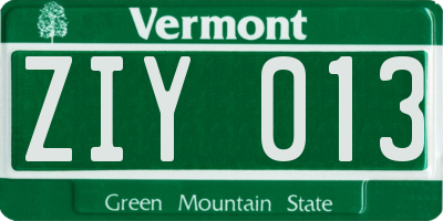 VT license plate ZIY013