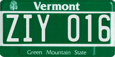 VT license plate ZIY016
