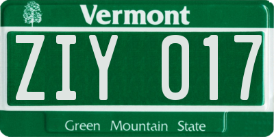 VT license plate ZIY017