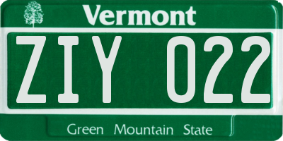VT license plate ZIY022
