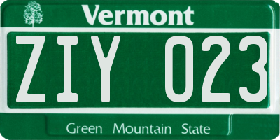 VT license plate ZIY023