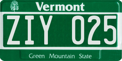 VT license plate ZIY025