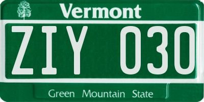 VT license plate ZIY030