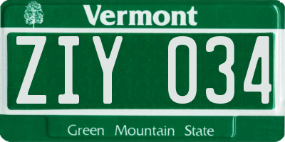 VT license plate ZIY034