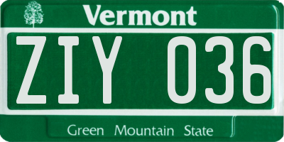 VT license plate ZIY036