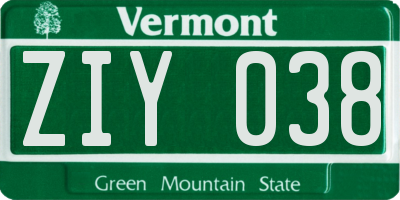 VT license plate ZIY038