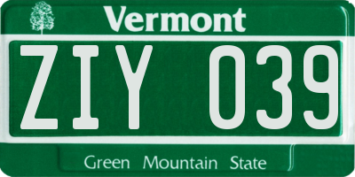VT license plate ZIY039