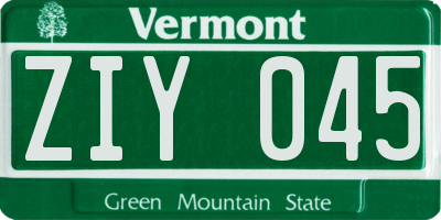 VT license plate ZIY045