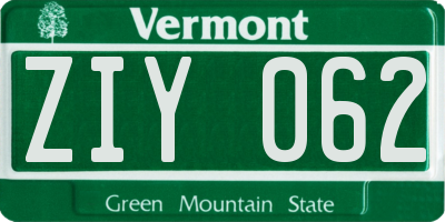 VT license plate ZIY062
