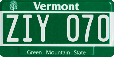 VT license plate ZIY070
