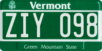 VT license plate ZIY098