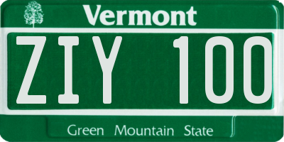 VT license plate ZIY100