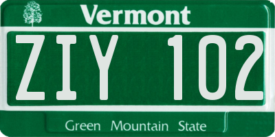 VT license plate ZIY102