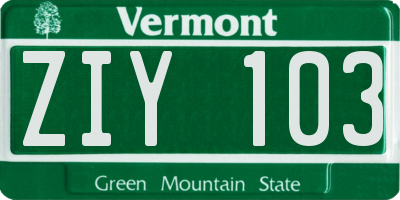 VT license plate ZIY103