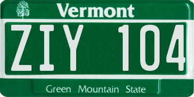 VT license plate ZIY104