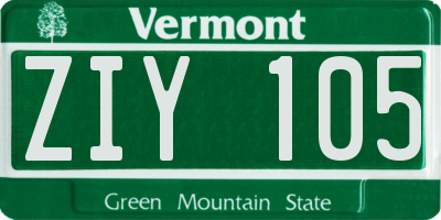 VT license plate ZIY105